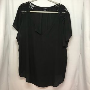 Torrid Plus Size Chiffon and Lace Blouse Black